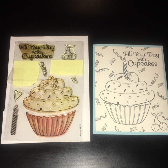 $4 sale💞 Hand stamped card with Cupcake stamp set! -8 clear stamps - Picture 2 of 8